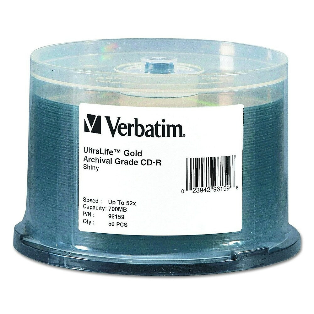 Image of Verbatim 700 MB 52x CD-R, Branded Surface & Hard Coat, Spindle, 50 Pack