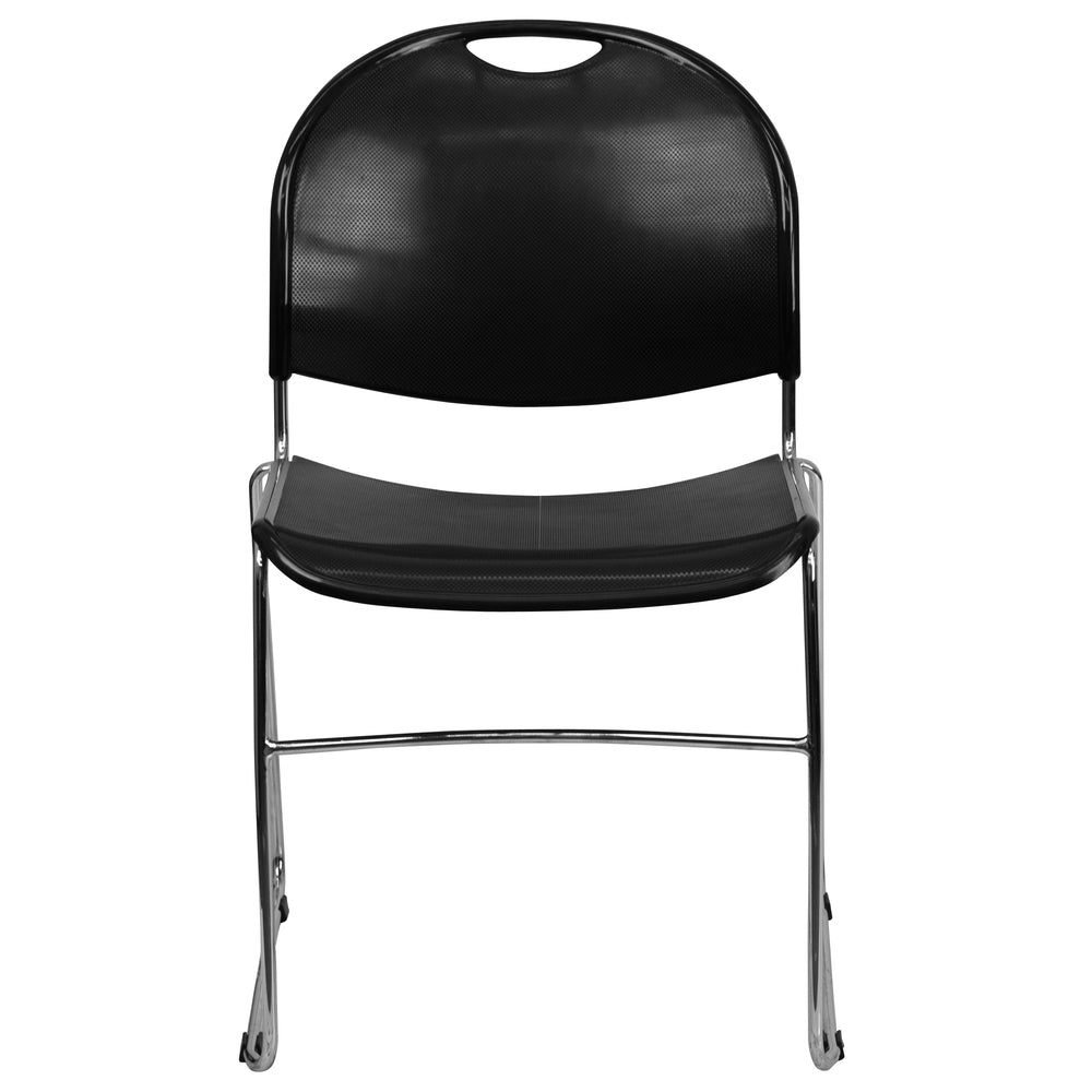 Image of Flash Furniture HERCULES Series Black Ultra-Compact Stack Chair with Chrome Frame
