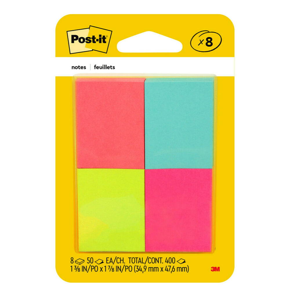 Image of Post-it Notes - 1-3/8" x 1-7/8" - Poptimistic Collection - 400 sheets - 8 Pack, Multicolour