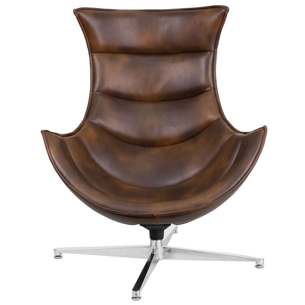 Image of Flash Furniture Bomber Jacket LeatherSoft Swivel Cocoon Chair, Brown