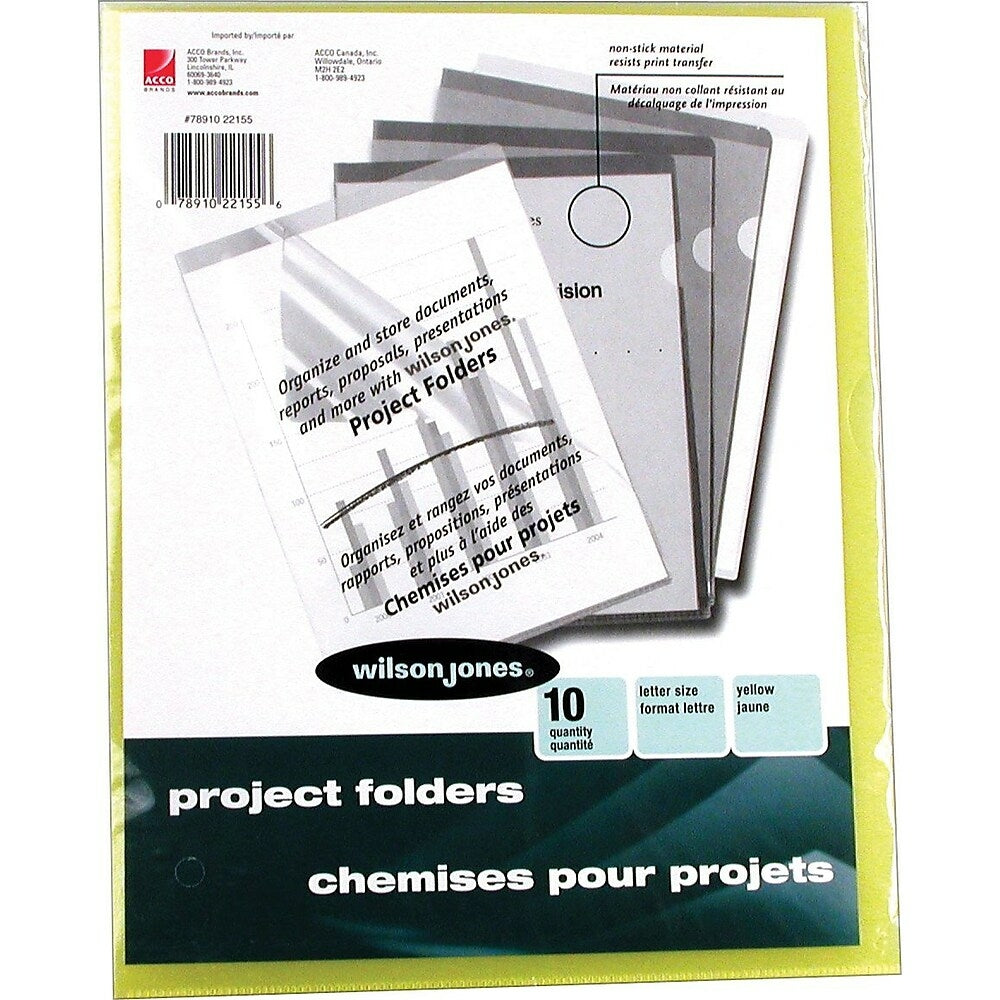 Image of Wilson Jones Poly Project Folders, Letter, Yellow, 10 Pack