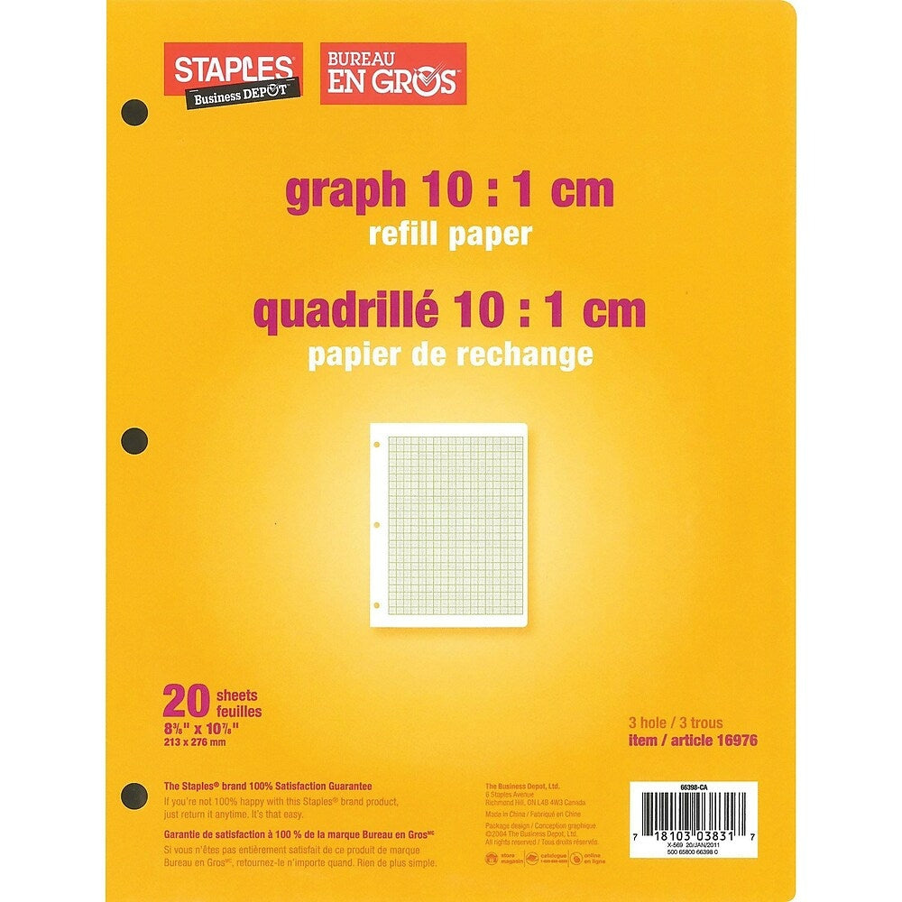 Image of Staples Graph 10:1 cm Quad Refill Paper - 8-3/8" x 10-7/8" - 20 Sheets