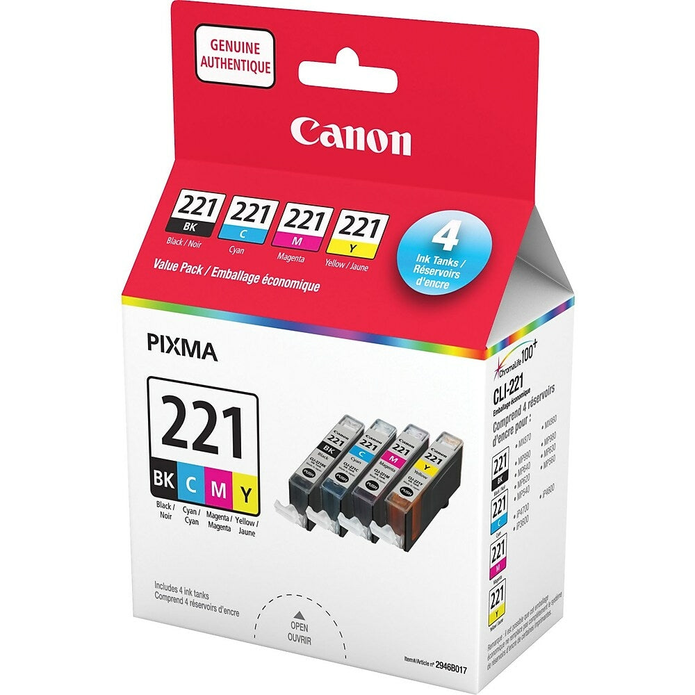 Image of Canon CLI-221 Black and Colour Ink Tanks, Value Pack, 4 Pack