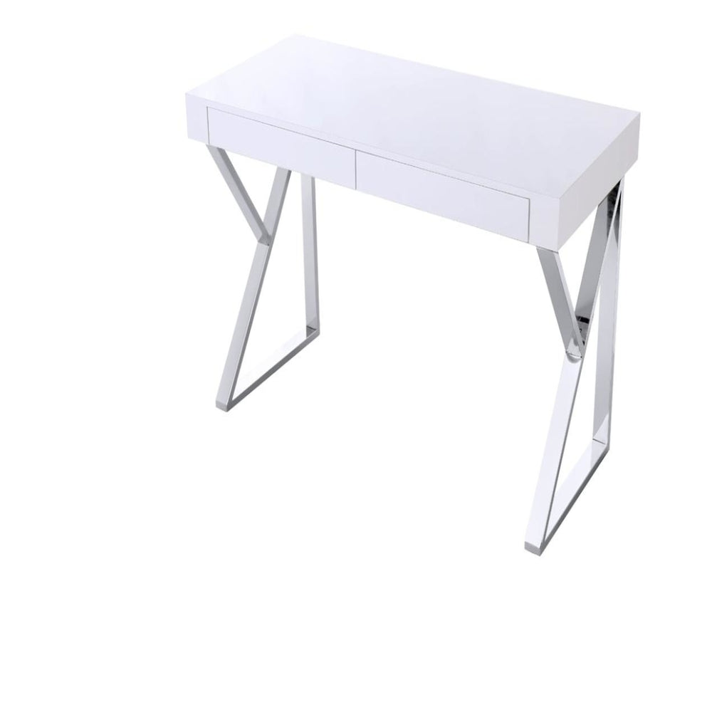 Image of Plata Import Mac Desk Office Desk Writing Desk Wood Veneer With Stainless Steel Legs - White