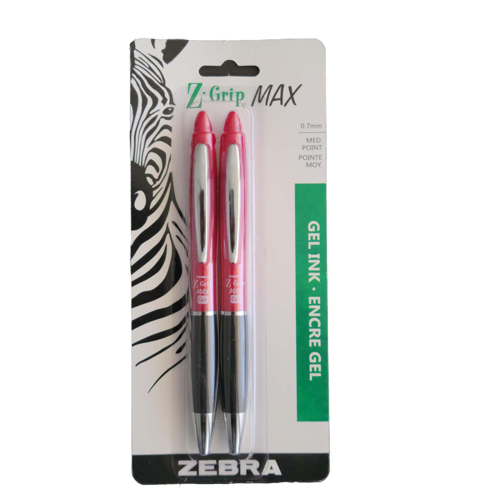 Image of Zebra Z-Grip Max Gel Pens, Retractable, 0.7mm, Red, 2 Pack