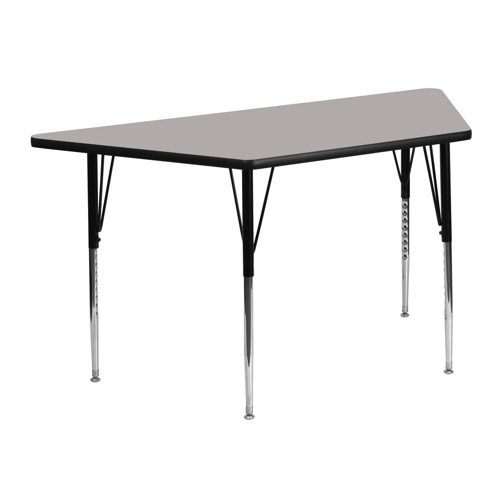 Image of Flash Furniture 24"W x 48"L Trapezoid Activity Table with 1.25" High Pressure Top and Standard Height Adjustable Legs, Grey, Grey_Silver