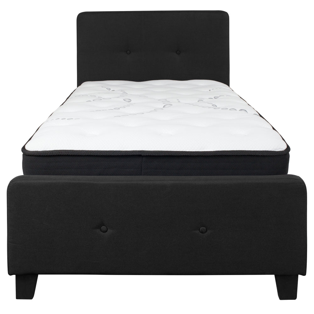 Image of Flash Furniture Tribeca Twin Size Tufted Upholstered Platform Bed with Pocket Spring Mattress - Black Fabric