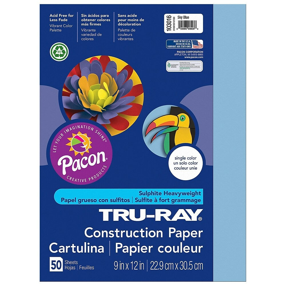 Image of Pacon Tru-Ray Construction Paper - 9" x 12" - Sky Blue - 500 Sheets, 50 Pack