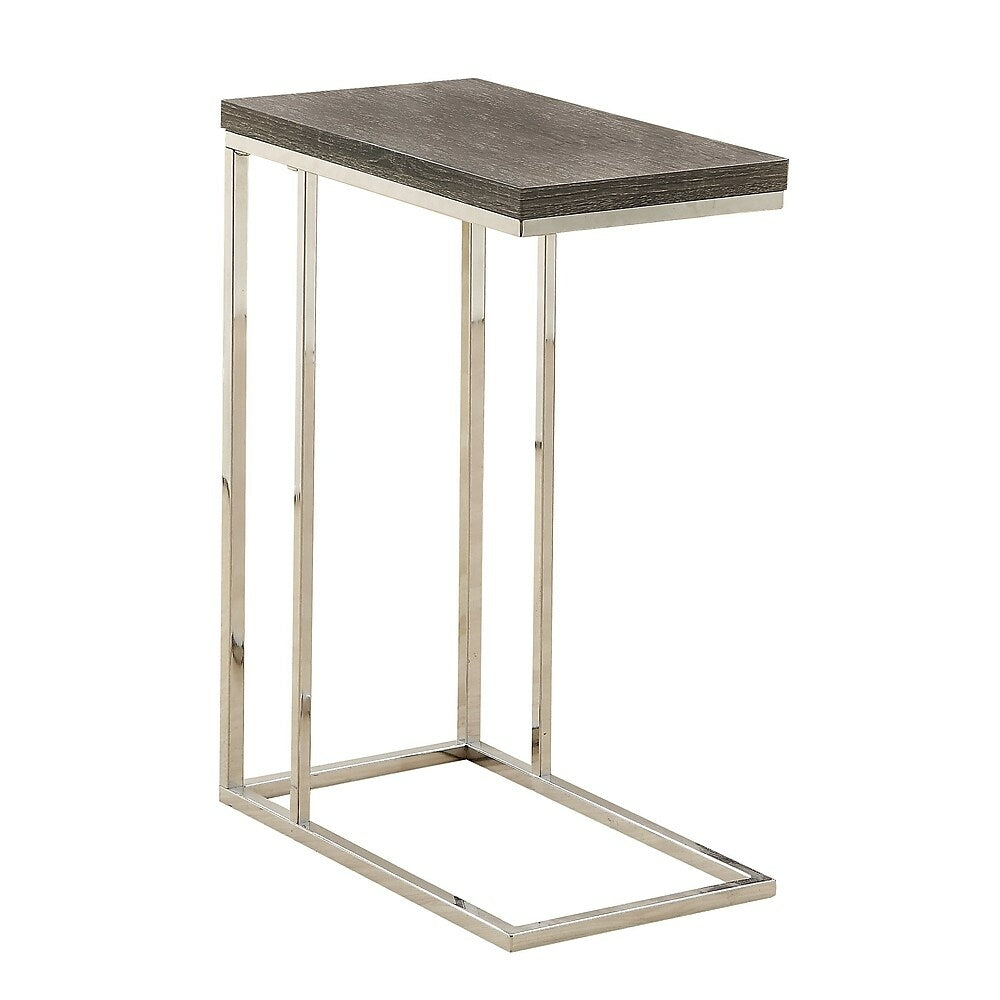 Image of Monarch Specialties - 3253 Accent Table - C-shaped - End - Side - Snack - Living Room - Bedroom - Metal - Brown - Chrome, Grey