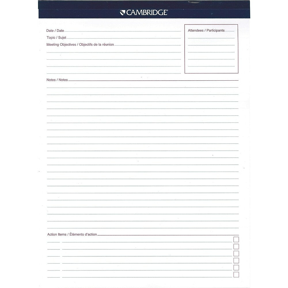 Image of Cambridge Headstrip Meeting Notes Writing Pad, 8-1/2" x 11-3/4", 70 Sheets, White