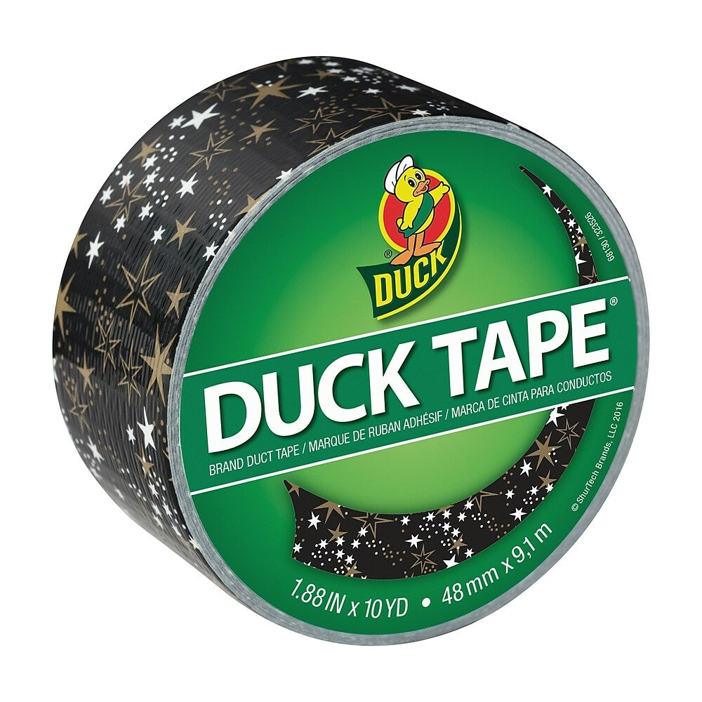 Image of Duck Brand Duct Tape, Metallic Gold Star Pattern, Black