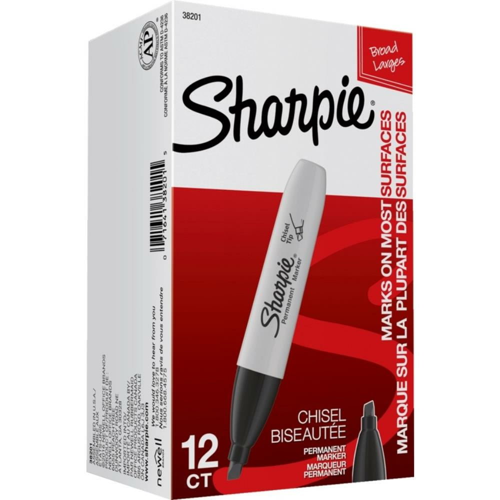 Image of Sharpie Permanent Markers - Chisel Tip - Black - 12 Pack