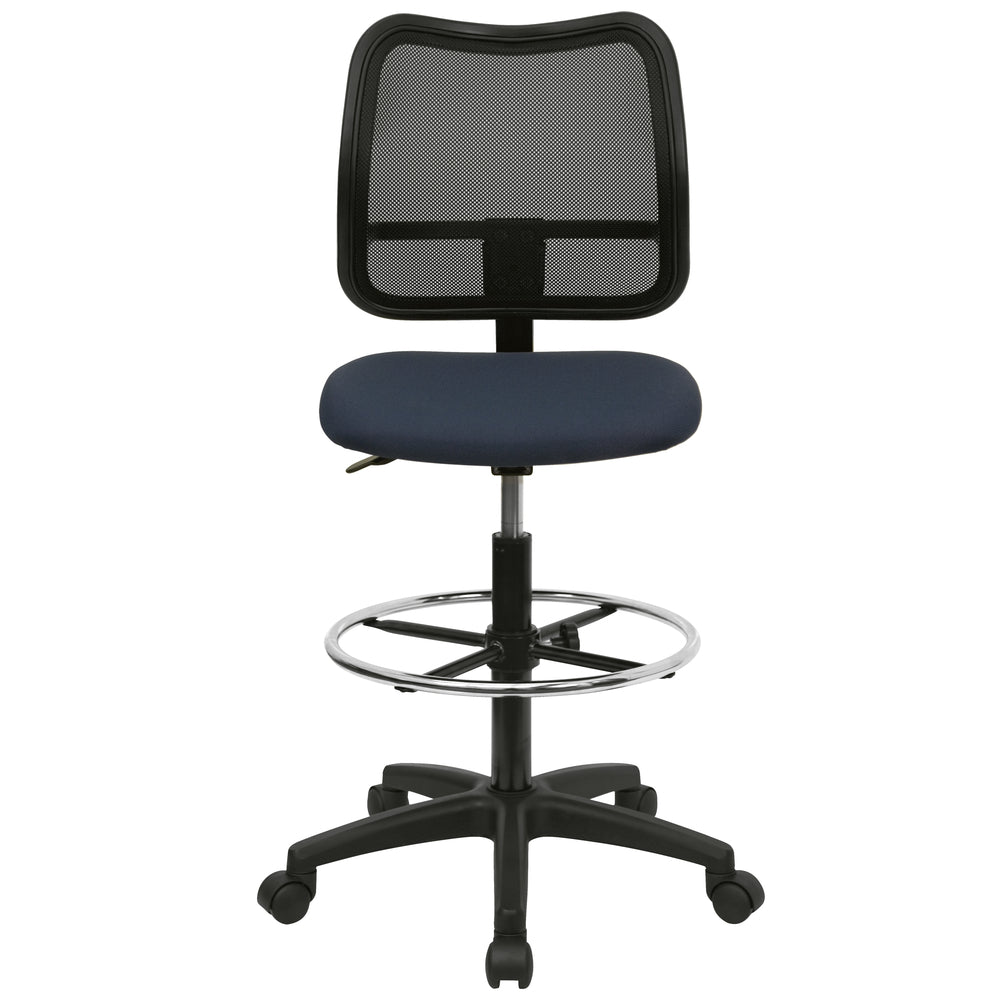 Image of Flash Furniture Mid-Back Mesh Drafting Chair - Navy Blue