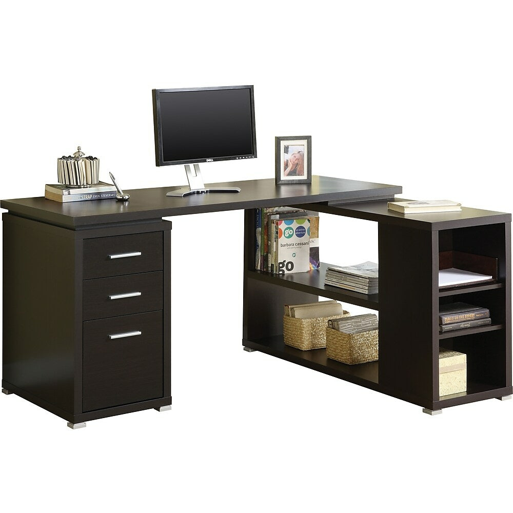 Image of Monarch Specialties - 7019 Computer Desk - Home Office - Corner - Storage Drawers - L Shape - Work - Laptop - Laminate - Brown