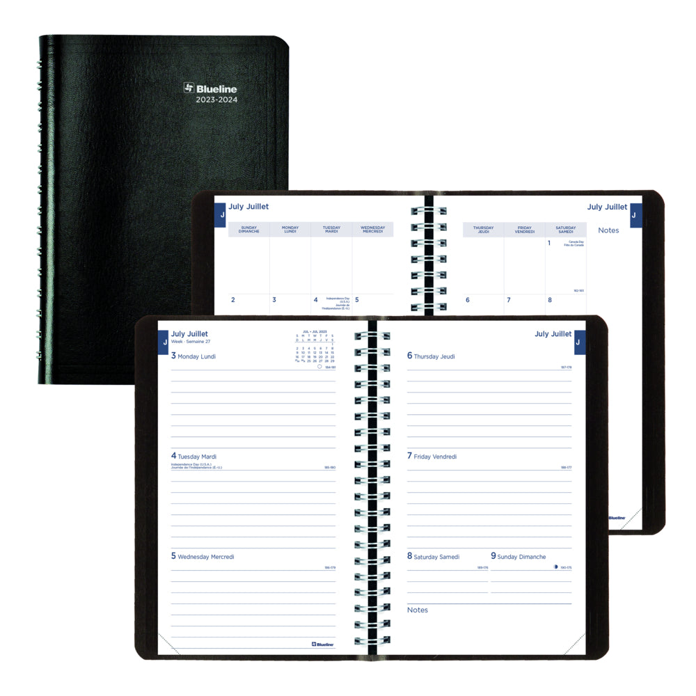 Image of Blueline 2023-2024 Academic Weekly/Monthly Planner - 8" H x 5" W - Black - Bilingual