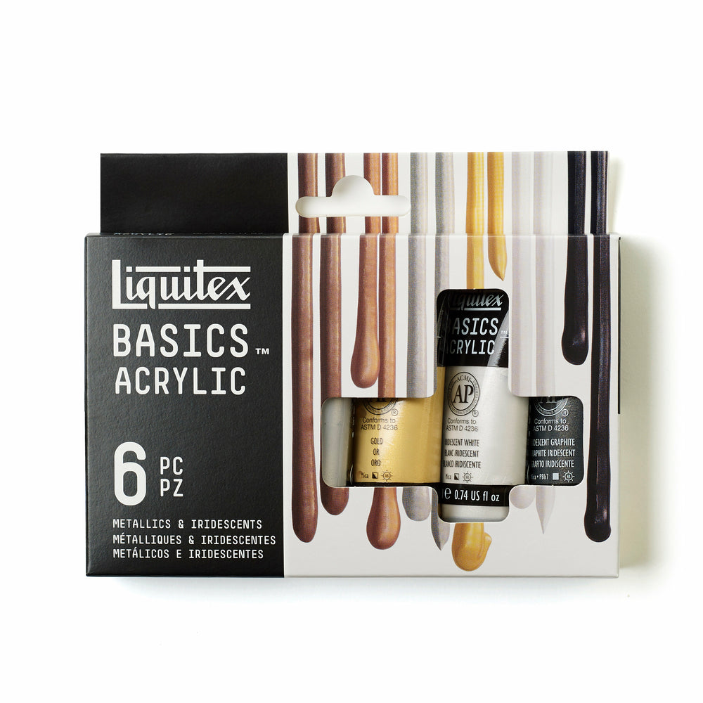 Image of Liquitex Basics Acrylic Paint Tube Set - 6 x 22ml - Metallic & Iridescent