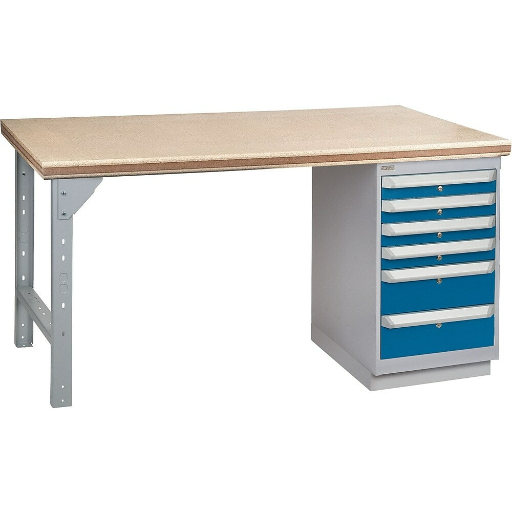 Image of Kleton Workbench, Shop Top, 1 Pedestal, 6 Drawers, 30"W. x 60"L. x 34"H., Grey