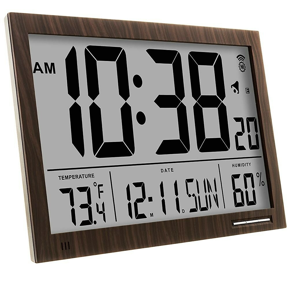 Image of Marathon Slim-Jumbo Atomic Digital Wall Clock - Wood, Brown