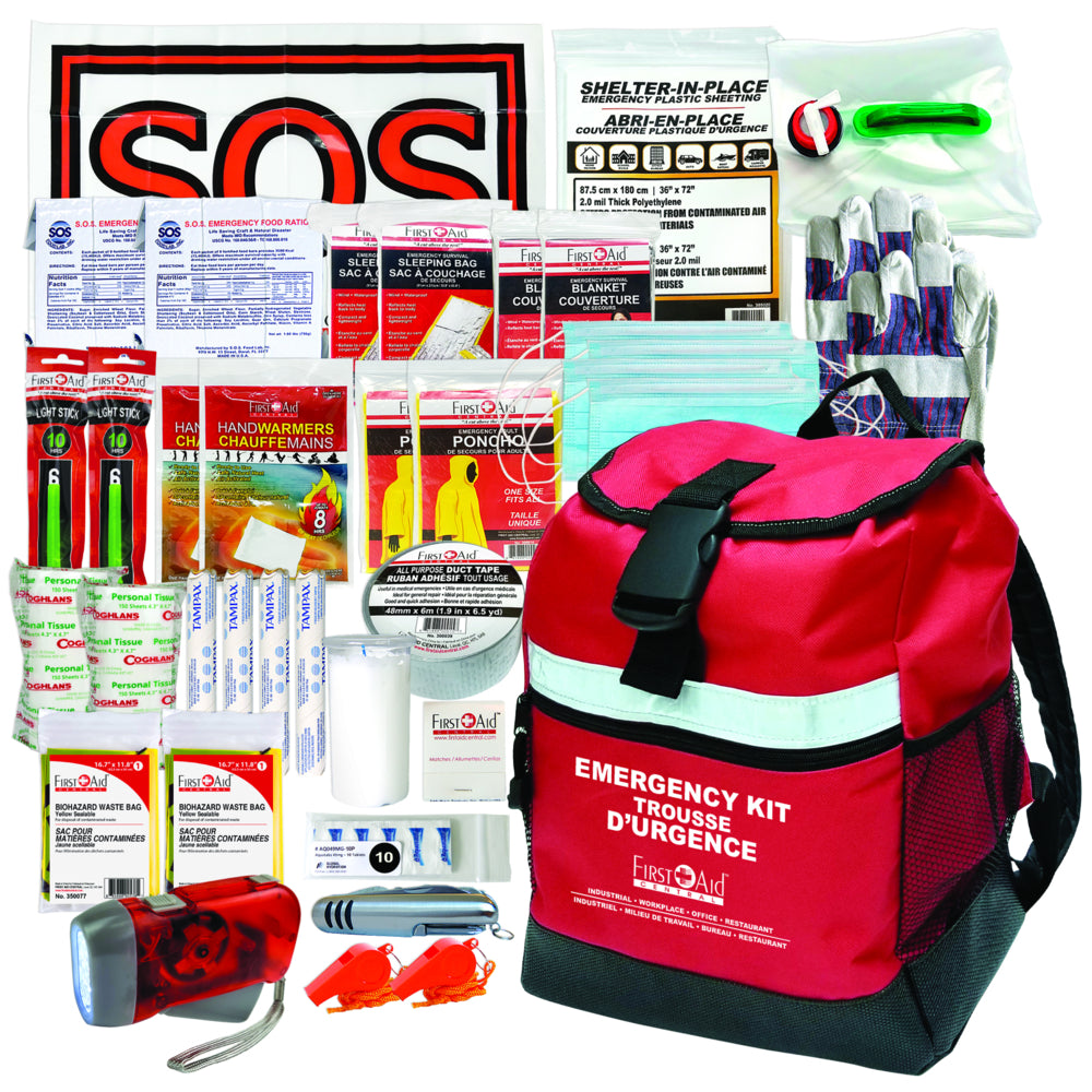 Image of First Aid Central Two Person 72 Hour Emergency Survival Kit - Red Nylon Backpack