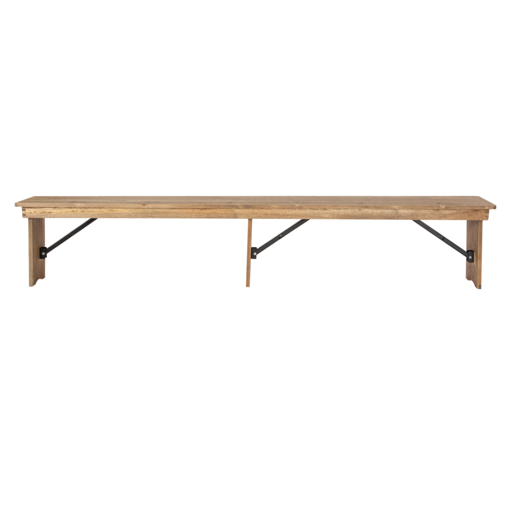 Image of Flash Furniture HERCULES Series 8' x 12" Antique Rustic Solid Pine Folding Farm Bench with 3 Legs, Brown