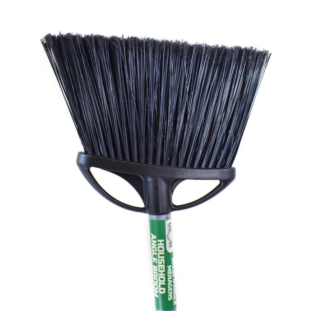 Image of Globe Commercial Products 10" Angle Broom w/ 48" Metal Handle - 12 Pack, Black_74085