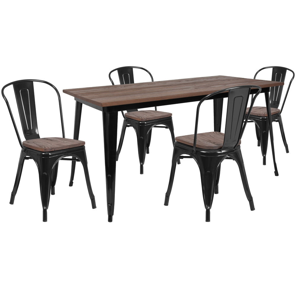 Image of Flash Furniture 30.25" x 60" Black Wood Top Metal Table Set and 4 Stack Chairs