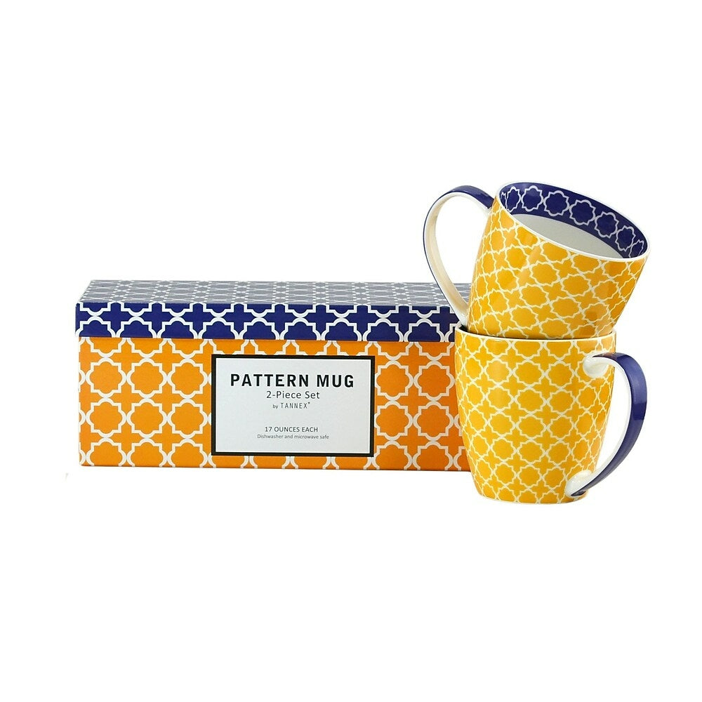 Image of Tannex Pattern Mug Set with Gift Box, Yellow, 4 Pack, 17oz