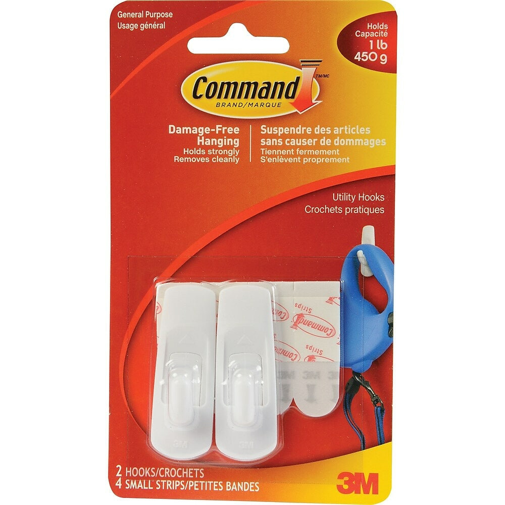 Image of 3M Command Adhesive Hooks, Small, 2 Pack, White