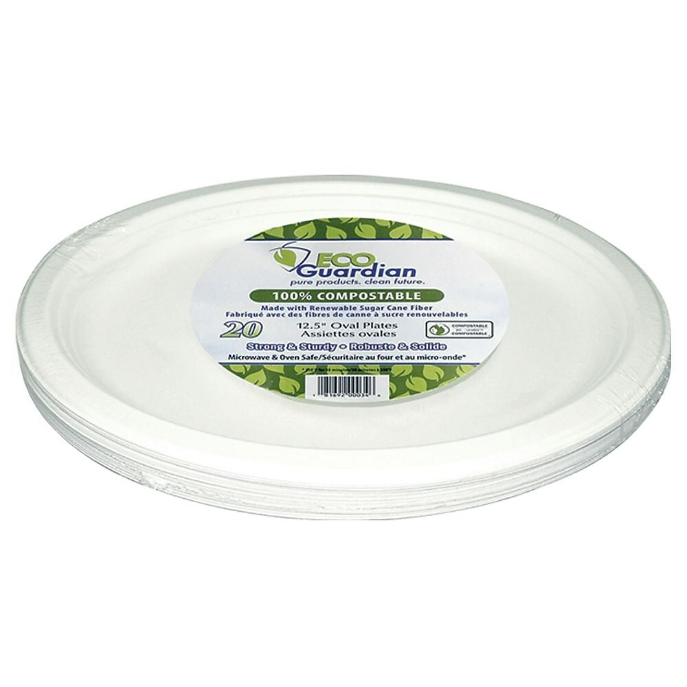 Image of Eco Guardian Compostable Bagasse Oval Plates, Retail Packaging, 12.5", 240 Pack (EG-N-A030-S20)