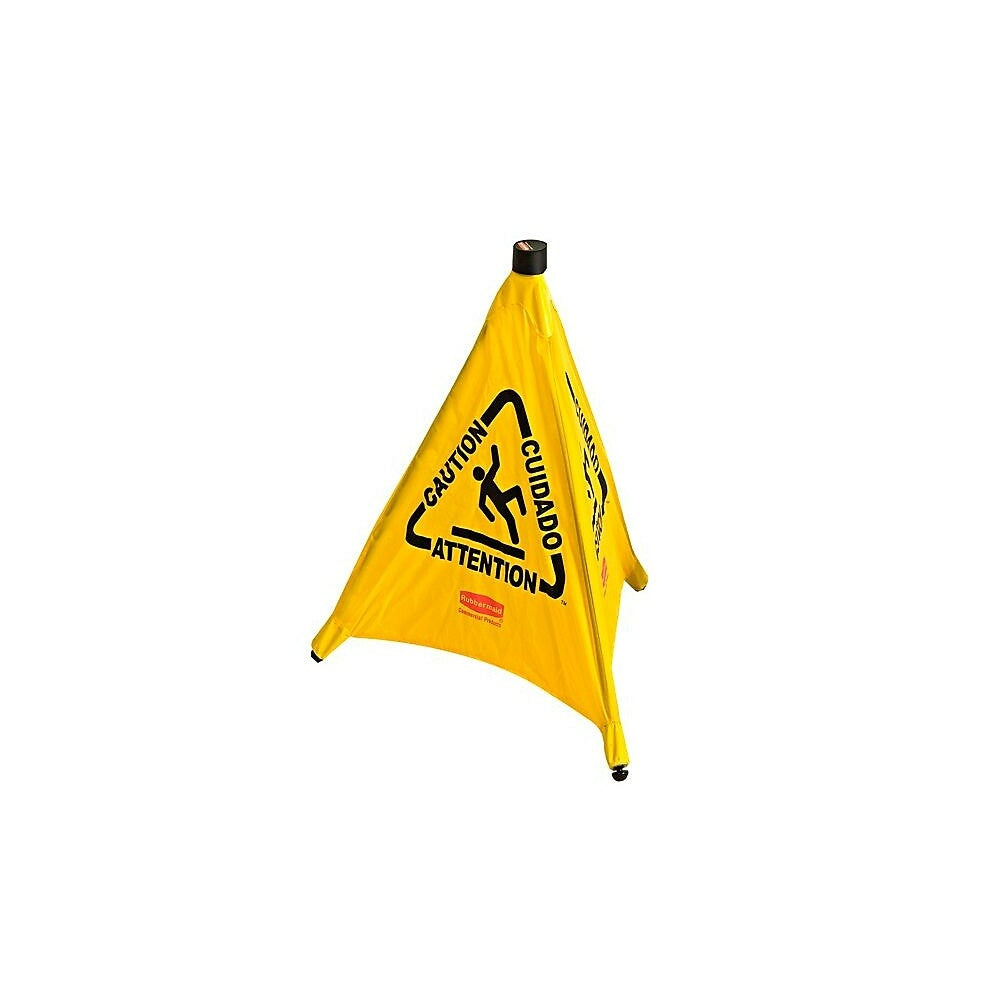 Image of Rubbermaid Pop-Up Polypropylene Safety Cone Caution Sign, Yellow, 12 Pack