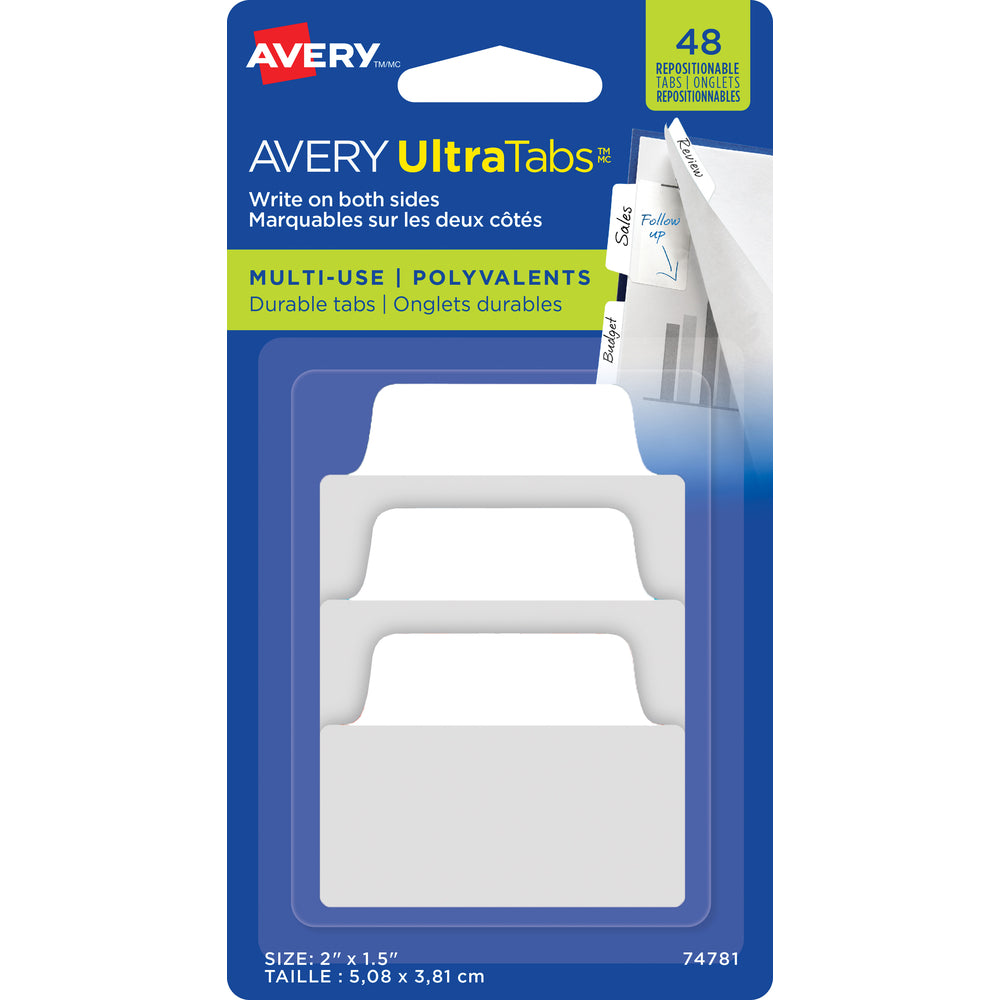 Image of Avery Ultra Tabs Repositionable Tabs - Multi-Use Tabs - 2, 48 Pack