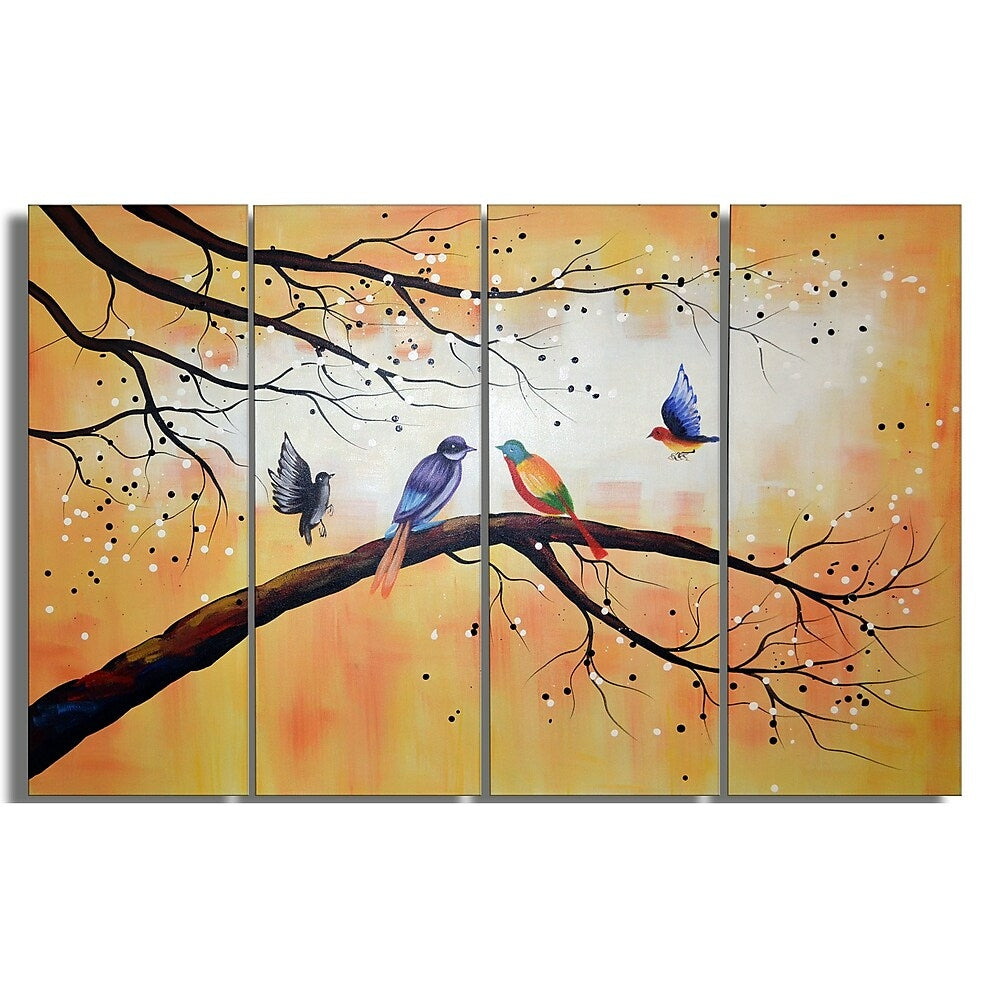 Image of Designart Colorful Birds 4-Panel Canvas Art Print, 48" x 28", (PT1167-271)