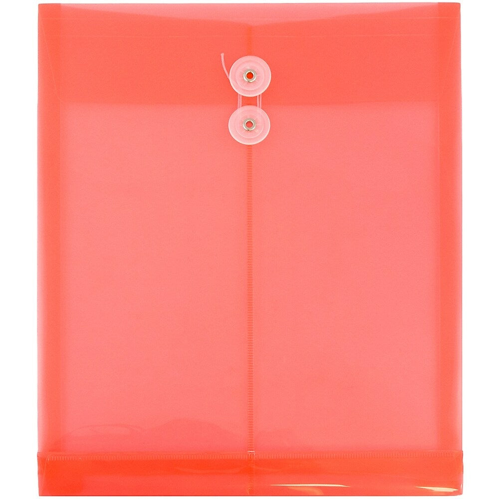 Image of JAM Paper Plastic Envelopes with Button and String Tie Closure, Letter Open End, 9.75 x 11.75, Red Poly, 12 Pack (118B1RE)