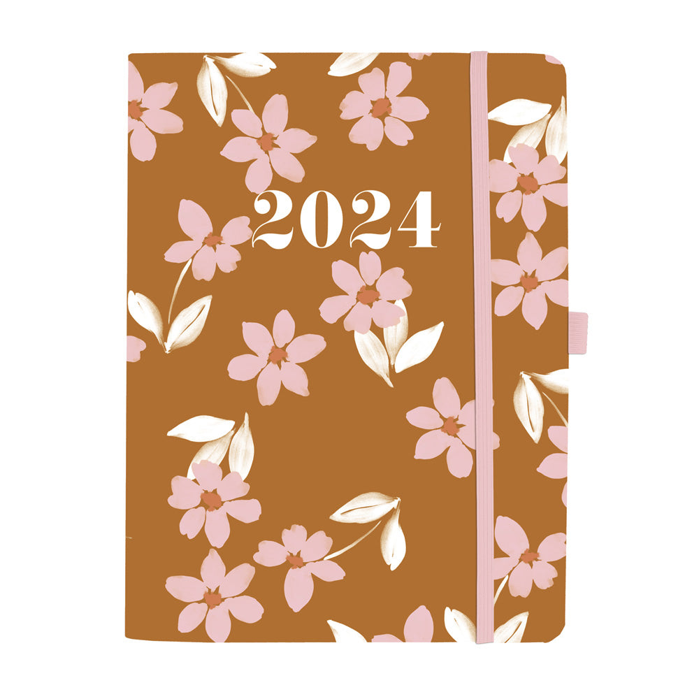 Image of Graphique de France 2024 Pink Floral Weekly Academic Spiral Vegan Leather Planner - 6" x 8" - Assorted - English