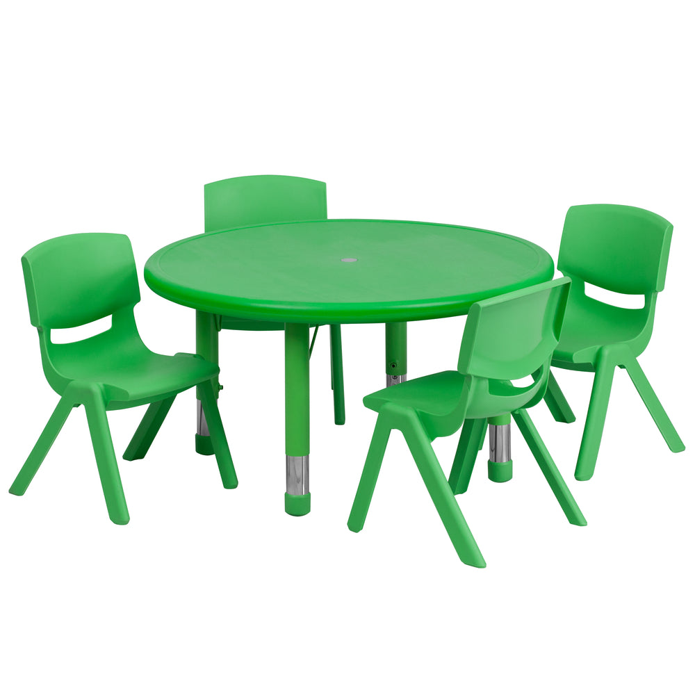 Image of Flash Furniture 33" Round Green Plastic Height Adjustable Activity Table Set with 4 Chairs