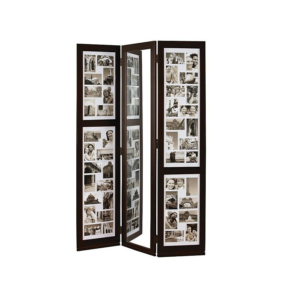 Image of Nexxt Preston Floor Standing Triple Panel Photo Screen With Mirror, 65" x 42" x 3/4", Brown