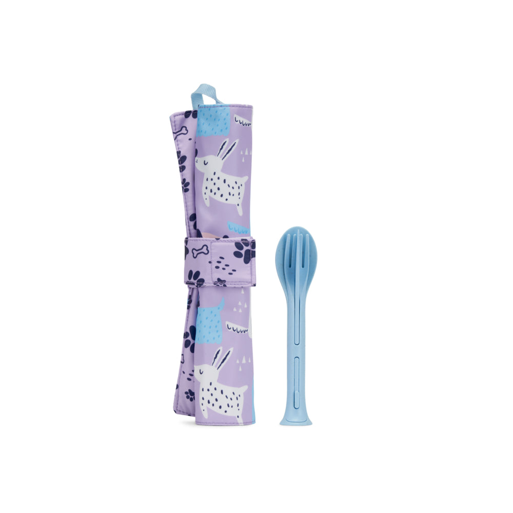 Image of Bondstreet Reusable Placemat and Utensils - Lilac Dog Print