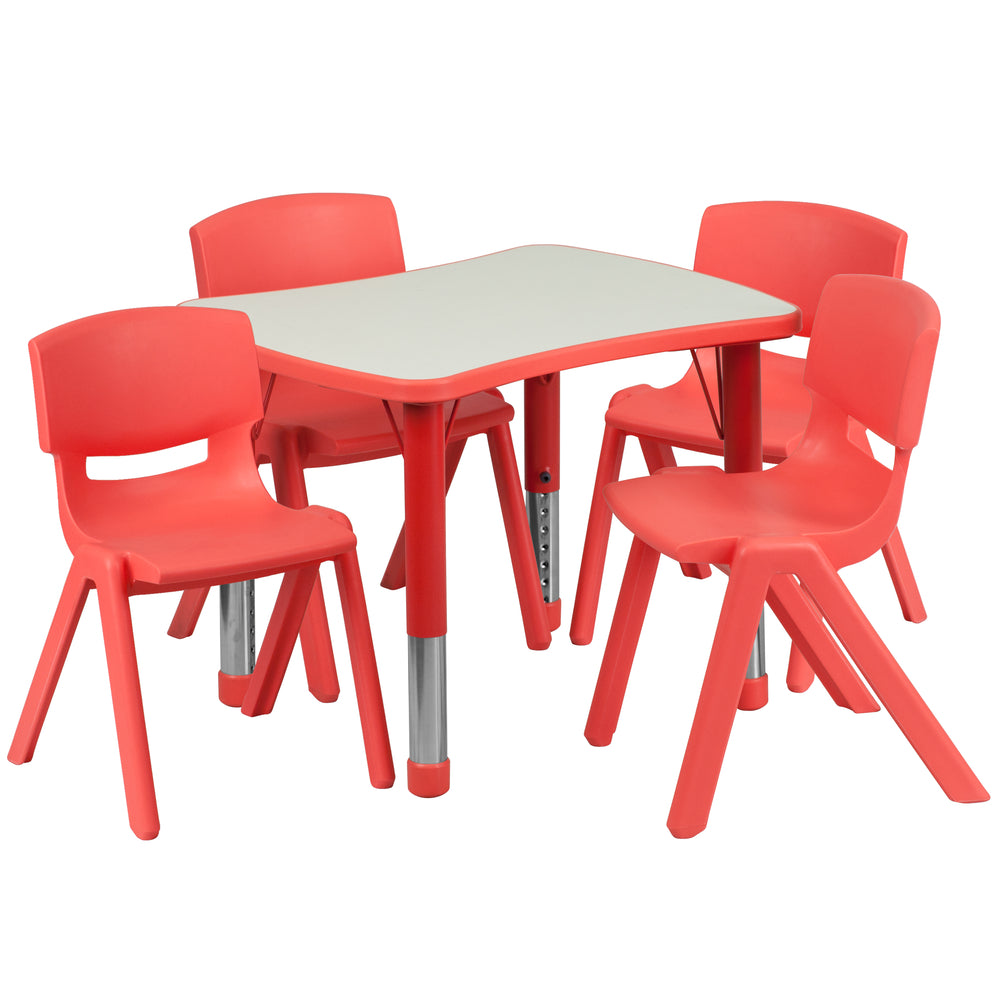 Image of Flash Furniture 21.875"W x 26.625"L Rectangular Plastic Height Adjustable Activity Table Set with 4 Chairs - Red