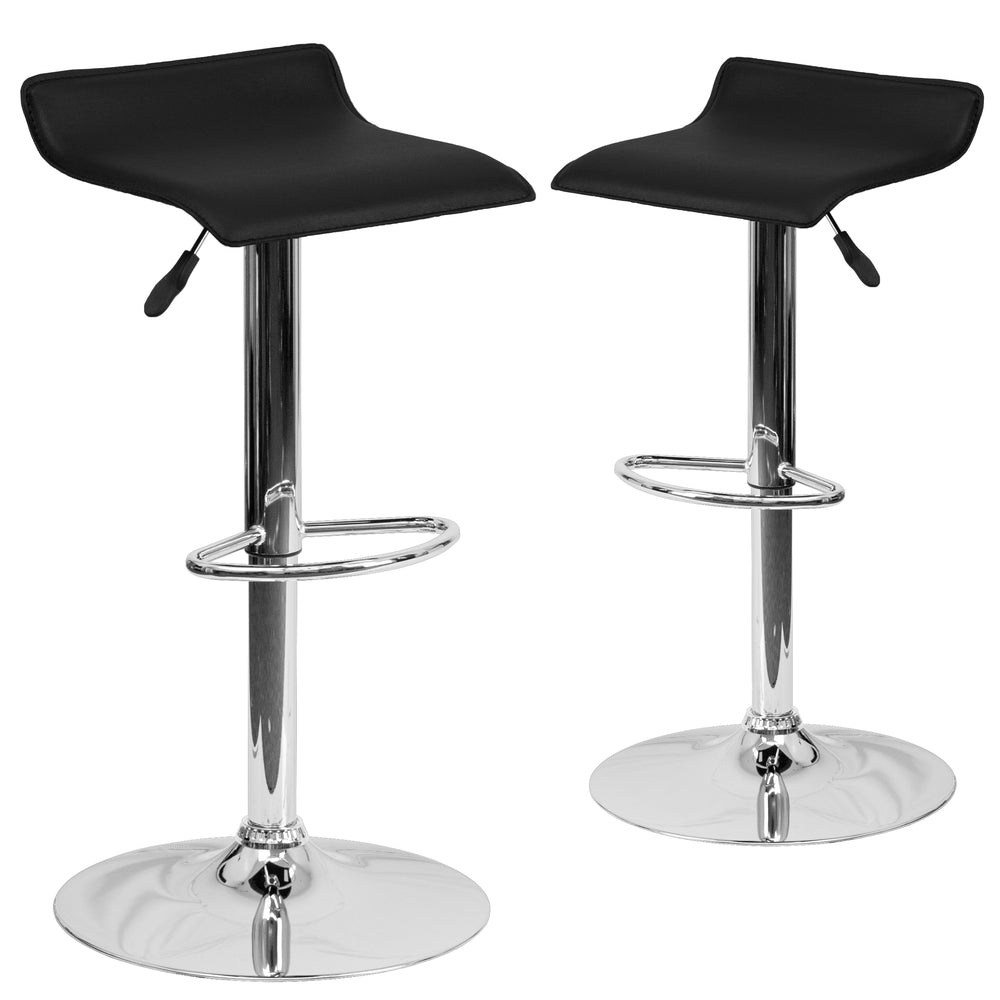 Image of Flash Furniture Contemporary Black Vinyl Adjustable Height Barstool with Solid Wave Seat & Chrome Base - 2 Pack