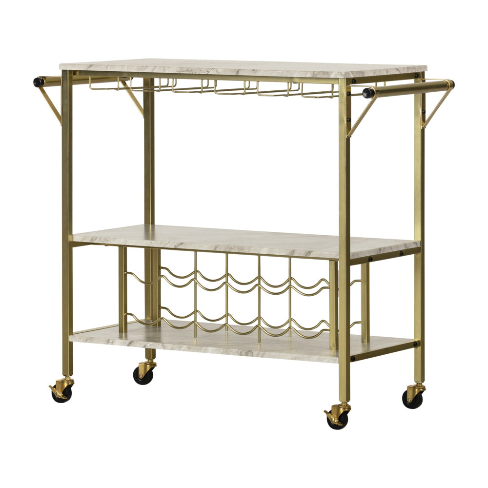 Image of South Shore Maliza Bar Cart - Faux Carrara Marble and Gold