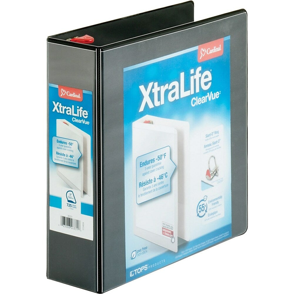 Image of Cardinal XtraLife ClearVue Locking D-Ring Binder, Black, 3