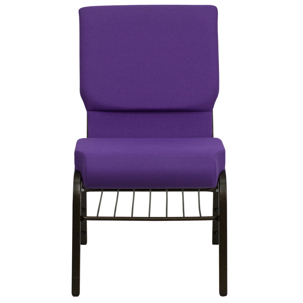 Image of Flash Furniture HERCULES Series 18.5"W Church Chair in Purple Fabric with Book Rack - Gold Vein Frame