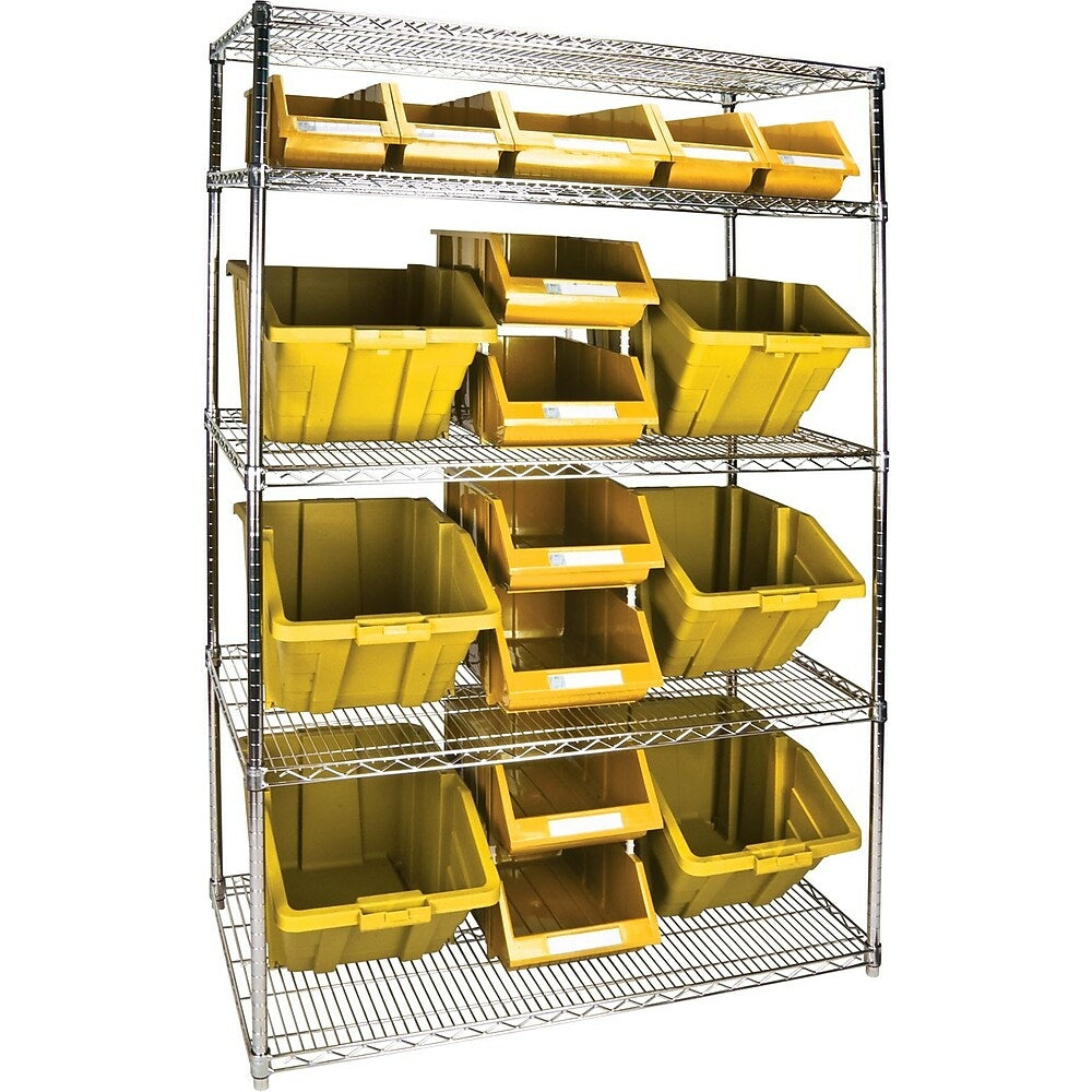 Image of Kleton Heavy-Duty Wire Shelving Units With Storage Bins, 5 Tiers, 48" W x 74" H x 24" D - Yellow