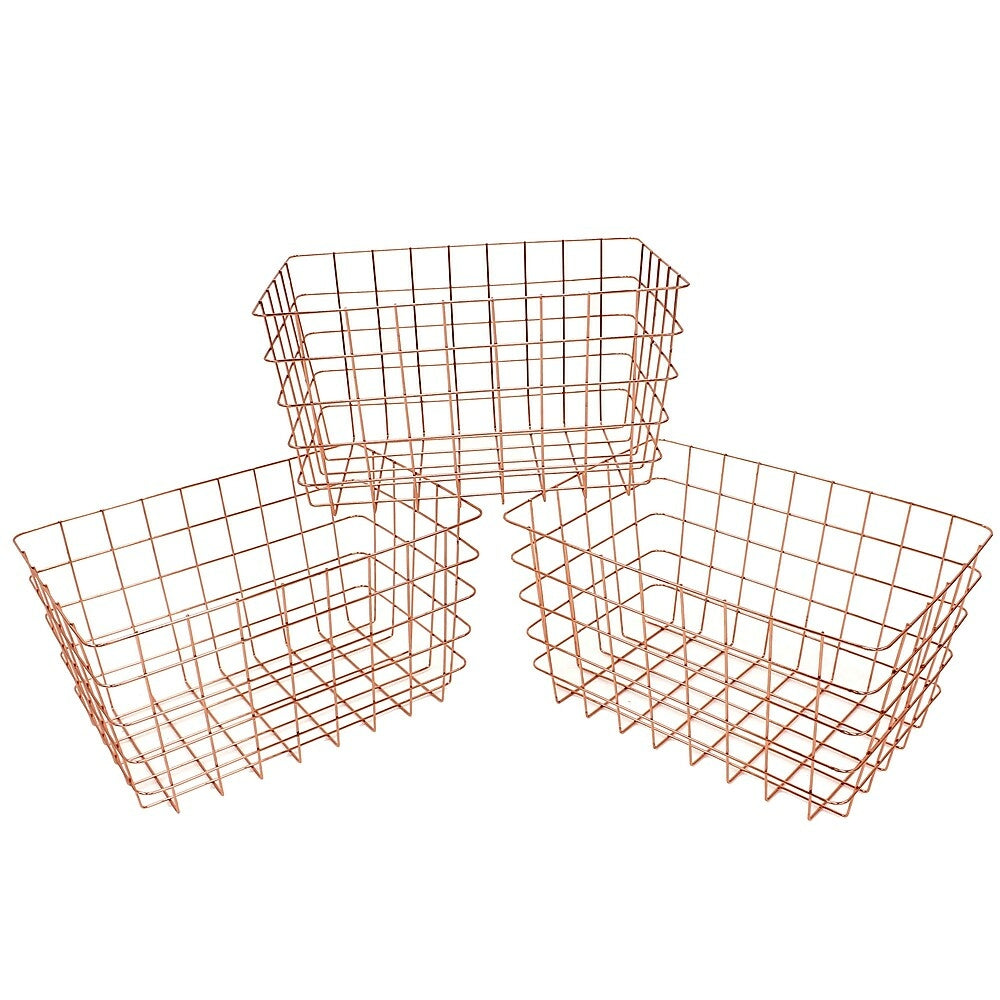 Image of Cathay Importers Copper Rect Wire Basket, Large, 3 Pack