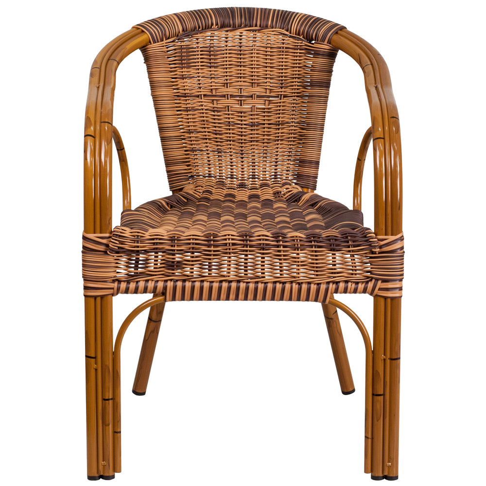 Image of Flash Furniture Cadiz Series Burning Brown Rattan Restaurant Patio Chair with Dark Red Bamboo-Aluminum Frame, 3 Pack