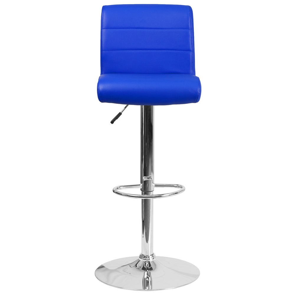 Image of Flash Furniture Contemporary Vinyl Adjustable Height Barstool with Rolled Seat and Chrome Base - Blue - 2 Pack