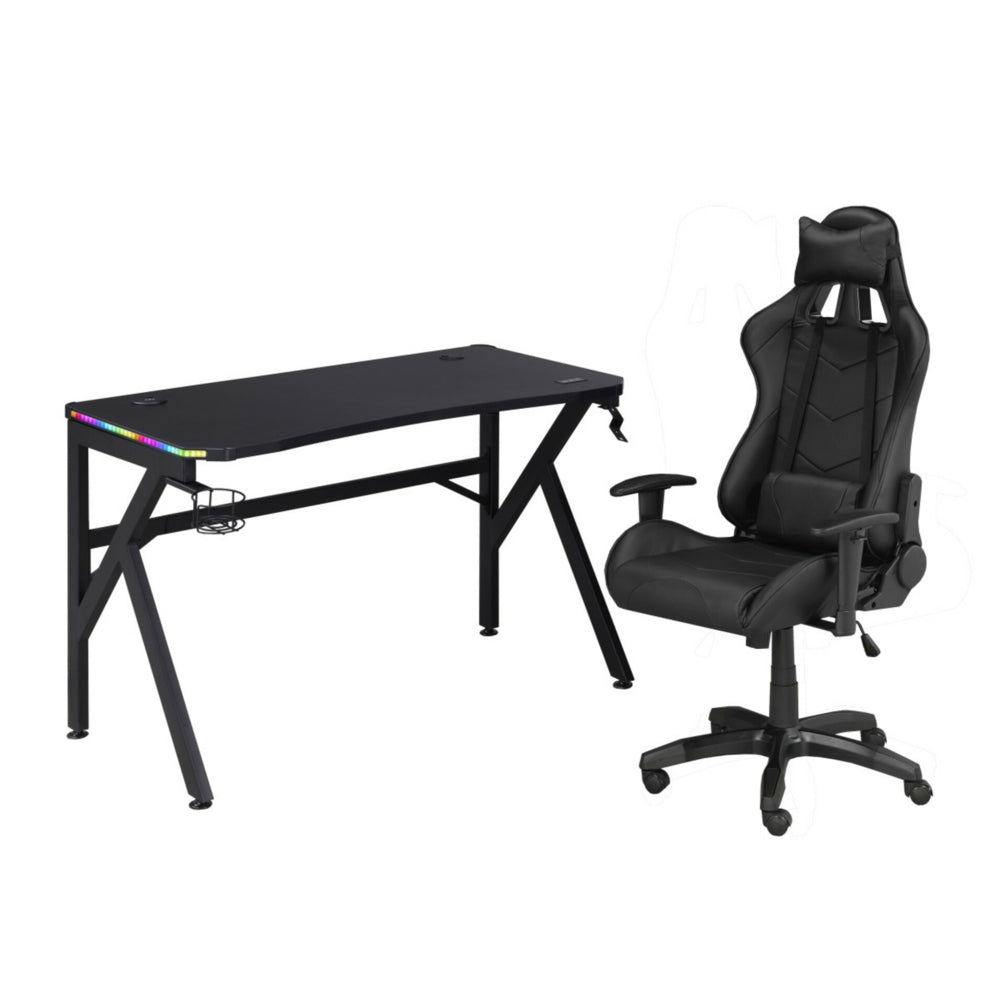 Image of Brassex Okla Gaming Chair & Desk Set - Black