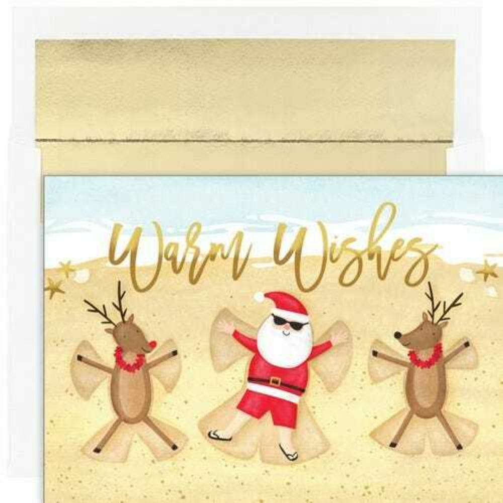 Image of JAM Paper Christmas Cards & Matching Envelopes Set - 7-6/7" x 5-5/8" - Beach Angels - 18 Pack