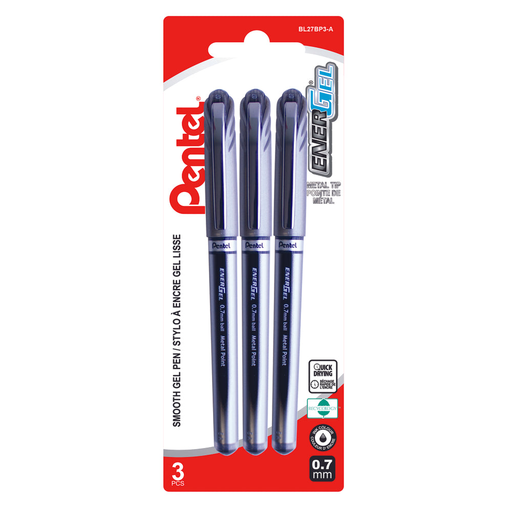 Image of Pentel EnerGel Liquid Gel Roller, 0.7mm, Black, 3 Pack