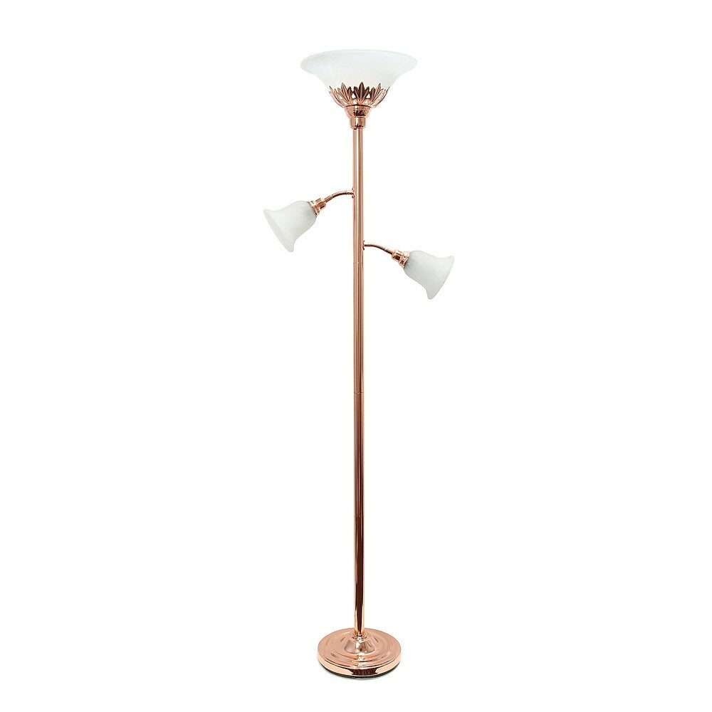 Image of Elegant Designs 3 Light Floor Lamp with Scalloped Glass Shades, Rose Gold (LF2002-RGD)